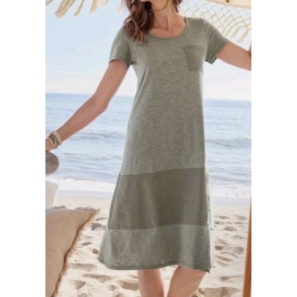 Soft Surroundings Winnie Linen Blend T-Shirt Dress olive green Petite XL NWT - Picture 7 of 7
